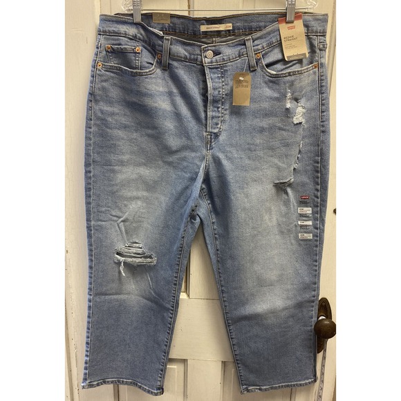 NWT Levi’s Wedgie Straight High Rise Stretch Ankle Jeans Distressed Women’s 20W - Picture 1 of 5